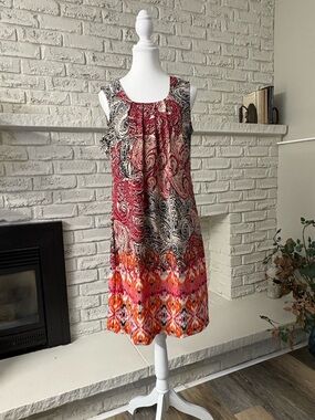 Jessica Sleeveless Paisley & Ikat Border Print Shift Dress - Size 12